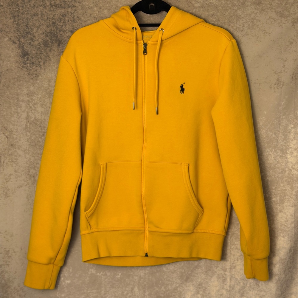 Polo Ralph Lauren Double Knit Full Zip Hoodie Men's Small Golden Yellow Pony